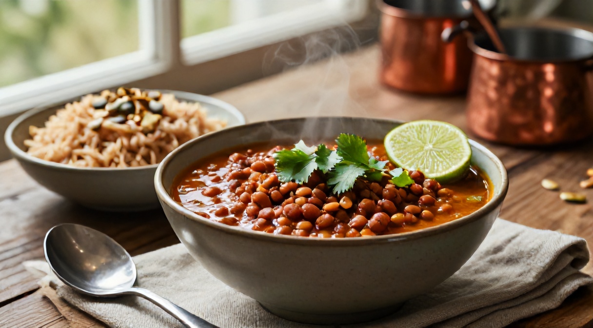 Curry z soczewicy czerwonej z brązowym ryżem — przykładowy obiad fleksitariański