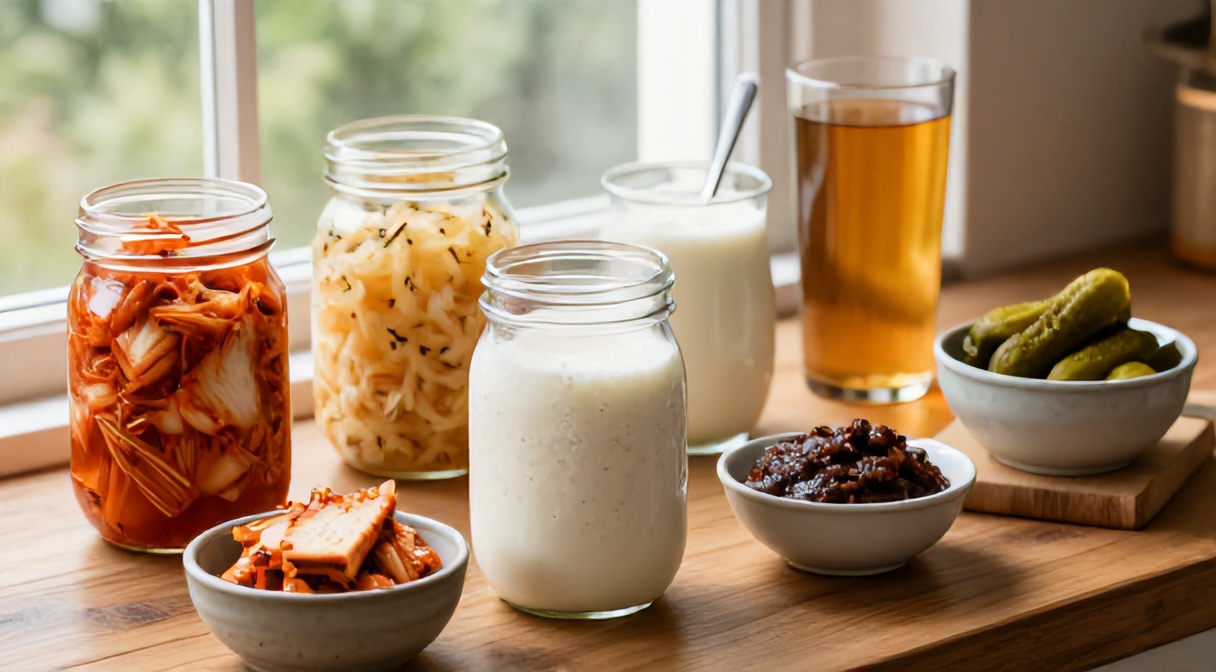 Żywność fermentowana w diecie mikrobiotycznej — kefir, kapusta kiszona, kimchi, kombucha, jogurt naturalny