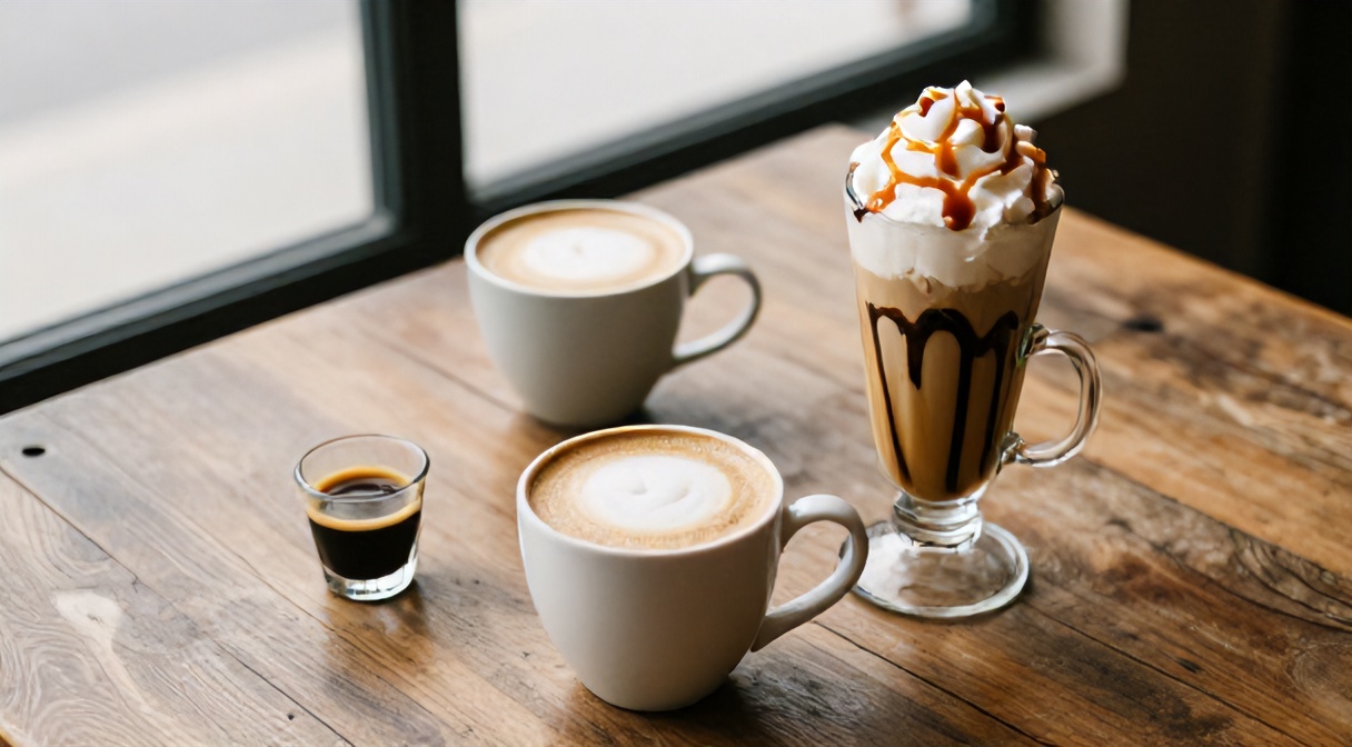 Kalorie w kawie specialty - espresso 5 kcal, cappuccino 90 kcal, latte z syropem 250 kcal, frappuccino 400 kcal